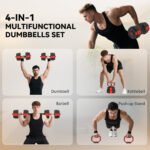 SPORTNOW 4-in-1 Adjustable Weight Dumbbells Set, Used As Kettlebell, Barbell, Dumbbell, Push-Up Stand, 30kg Free Weights Set For Men And Women Home Gym Training, Red - Image 4